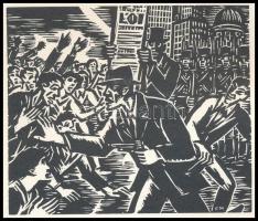 Frans Masereel (1889-1972): Fegyverrel a tömeg ellen. Fametszet, papír, jelzett a fametszeten, 11×13 cm
