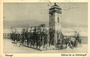 Rozsnyó, Roznava; Rákóczi tér, őrtorony télen / square in winter, watchtower (EK)