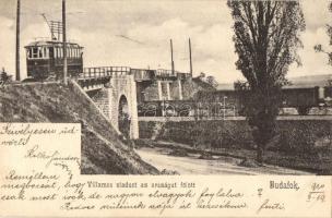 Budapest XXII. Budafok, Villamos viadukt az országút felett, vonat vagonok