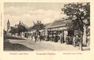 Trencsénteplic, Trencianske Teplice; Kossuth Lajos utca, Wertheim Zsigmond üzlete és saját kiadása / street view, shop, printing house (EK)