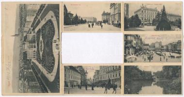 Zagreb, 3-részes kihajtható mechanikus képeslap, vasútállomás, lovasrendőr, piac / mechanical folding postcard, railway station, market, mounted policeman