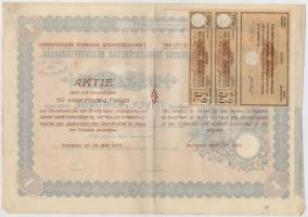 Budapest 1926. "Belvárosi Takarékpénztár Részvénytársaság" részvénye 50P-ről, szárazpecsét...