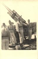 WWI K.u.K. artillerymen with Luftrdruck AT. cannon, Balkan (?), photo