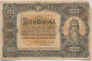 1920. 1000K "Orell Füssli Zürich" T:III- szakadás, ly. Adamo K36