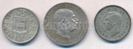 Vegyes: Ausztria 1915. 1K Ag "Ferenc József" + 1925. 1/2Sch Ag + Nagy-Britannia 1944. 6p Ag "VI. György" T:2,2- Mixed: Austria 1915. 1 Corona Ag "Franz Joseph" + 1925. 1/2 Schilling Ag + Great Britain 1944. 6 Pence Ag "George VI" C:XF,VF