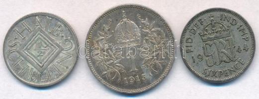 Vegyes: Ausztria 1915. 1K Ag "Ferenc József" + 1925. 1/2Sch Ag + Nagy-Britannia 1944. 6p A...