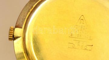 cca 1950 Omega Seamaster Au (18k) tokban, bőr szíjjal, működik, apró karcolás a számlapon, jelzett, ...