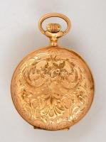 Arany (Au.) tokos női zsebóra, jelzett (14K), eredeti dobozában, pontatlan mutatókkal, működik, brut...