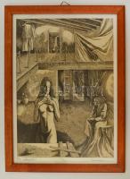 Badacsonyi Sándor (1949-): Poe illusztráció. Rézkarc, papír, jelzett, üvegezett keretben, 36×27 cm