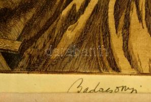 Badacsonyi Sándor (1949-): Poe illusztráció. Rézkarc, papír, jelzett, üvegezett keretben, 36×27  cm