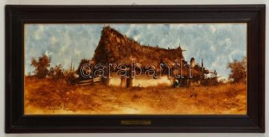 Szegvári Péter (1949- ): Tanya, olaj, farost, jelzett, keretben, 24×60,5 cm