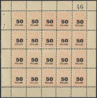 1942 Pesti Izraelita Hitközösség Ifjúsági Csoportjai 50f tagsági bélyeg 20-as kisívben, sorszámozva