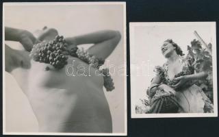 cca 1935 Dr. Csörgeő Tibor (1896-1968): Szüreti huncutságok, 2 db jelzés nélküli vintage fotó a szerző hagyatékából, 6x5,5 cm és 8,5x8 cm