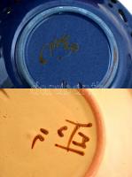 2 db Hódmezővásárhelyi mázas kerámia tál, kézzel festettek, jelzettek, d: 21 cm