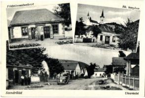 1955 Szendrőlád, Földmívesszövetkezet, Római Katolikus templom, utcarészlet, automobile