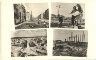 Dunaújváros, Dunapentele, Sztálinváros; munkások épülő gyárral. Művészeti Alkotások kiadása