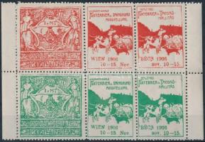 1906 Foxterrier és Tacskó kiállítás magyar-német piros-zöld levélzáró ívdarab
