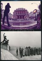 Budapesti életképek, városképek, 13 db - részben feliratozott - vintage fotó, 9x14 cm és 18x24 cm kö...