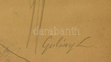 Gulácsy jelzéssel: Hölgyek. Ceruza, papír, üvegezett keretben, 40×29 cm