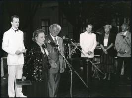 1990 Színész karnevál a budai várban, 13 db feliratozott vintage fénykép, 18x24 cm