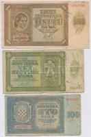 Horvátország 1941. 100K + 500K + 1000K T:III,III- szakadás Croatia 1941. 100 Kuna + 500 Kuna + 1000 Kuna C:F,VG tear Krause 2, 3, 4