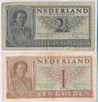 Hollandia 1949. 1G + 2 1/2G T:III,III- ragasztás Netherlands 1949. 1 Gulden + 2 1/2 Gulden C:F,VG sticked Krause 72, 73