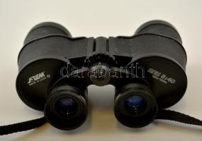 Stem szovjet távcső, lencsefedőkkel, bőrtokban, jó állapotban