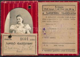 1943 Debrecen, helyi érdekű vasúti igazolvány tanulólány részére