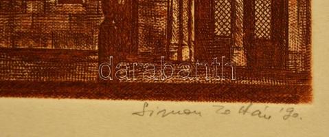 Simon Zoltán (1950-): Halászbástya. Színes rézkarc, papír, jelzett, 24×33 cm