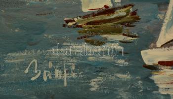 Bánfi jelzéssel: Vitorlások a Balatonon. Olaj, karton, 23×33 cm
