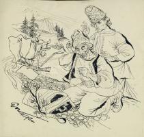 Endrődi István (1920-1971) szignós rajz 13x13 cm