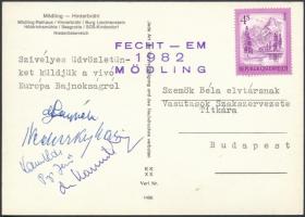 1982 A vívó eb magyar válogatott tagjainak aláírásai levelezőlapon, Szemők Béla (1930-2016) MÁV-vezérigazgató részére megküldve
