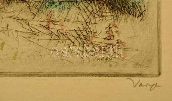 Varga Nándor Lajos (1895-1978): Dunaparton. Színezett rézkarc, karton, jelzett, 29×40 cm