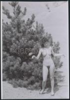 cca 1975 Karácsonyfa díszek, 2 db szolidan erotikus fénykép, vintage negatívokról készült mai nagyítások, 25x18 cm / 2 erotic photos, 25x18 cm