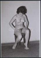 cca 1975 Falusi kultúrház üdvöskéje, 3 db szolidan erotikus fénykép, vintage negatívokról készült mai nagyítások, 25x18 cm / 3 erotic photos, 25x18 cm