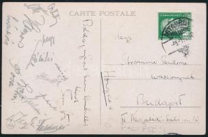 cca 1940 FTC labdarúgóinak aláírása Isztambulból küldött képeslapon, többek közt Sárosi György, Pósa Béla, Jakab László