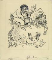 Endrődi István (1920-1971) szignós rajz 13x16 cm