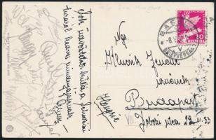1932 Hungária (MTK) labdarúgóinak aláírása képeslapon (Wéber, Tauser, Papp, Újvári, stb.)