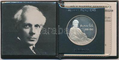 Fülöp Zoltán (1951-) 1981. "Bartók Béla / A kékszakállú herceg vára" Ag emlékérem ÁPV plasztiktokban, német és angol nyelvű tanúsítvánnyal (20g/0.925/37mm) T:1(PP)