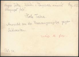 cca 1910 Magas-Tátra, kilátás a Tengerszem-csúcsról délnyugat felé, Erdélyi Mór felvétele, hátulján ...