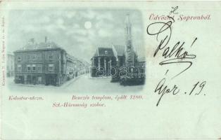 1898 Sopron, Kolostor utca, Bencés templom (épült 1280-ban), Szentháromság szobor, Kummert N. Lajos kiadása (EB)