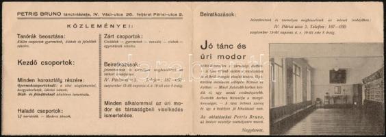 Budapest V. Váci utca 26. Petris Bruno táncintézetének kihajtható reklámlapja (EB)