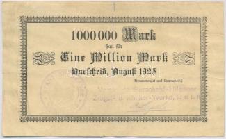 Németország / Weimari Köztársaság / Burscheid 1923. 1.000.000M szükségpénz felülbélyegzéssel T:III,III- ragasztott Germany / Weimar Republic / Burscheid 1923. 1.000.000 Mark necessity note with overprint C:F,VG sticked