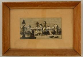 Vertel József (1922-1993):Szabadságtér. Rézkarc, papír, jelzés nélkül, üvegezett keretben, 7×13,5 cm