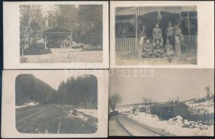 cca 1914 Privát katonai fotólapok, 13 db vintage fotó, ebből hat feliratozott, hármat postán is elküldtek, 9x14 cm