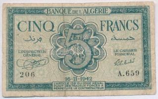 Algéria / Szövetséges megszállás 1942. 5Fr T:III- tűly. Algeria / Allied occupation 1942. 5 Francs C:VG needle holes Krause 91