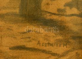 Asztalos jelzéssel: Téli utca. Ceruza, papír, üvegezett keretben, 32×23 cm