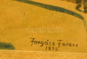 Forgács Ferenc (?-): Barátnők. Akvarell, papír, jelzett, üvegezett keretben, 32×21 cm