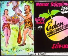 cca 1947 Budapesti iparosok és kereskedők szolgáltatási, 13 db reklám diapozitív kép Fekete György (...