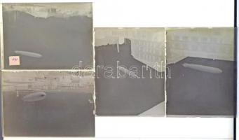 cca 1931 Zeppelin Budapest felett, 4 db szabadon felhasználható, vintage üveglemez negatív, 9x12 cm / cca 1931 Budapest, Zeppelin, 4 vintage photo negatives, 9x12 cm